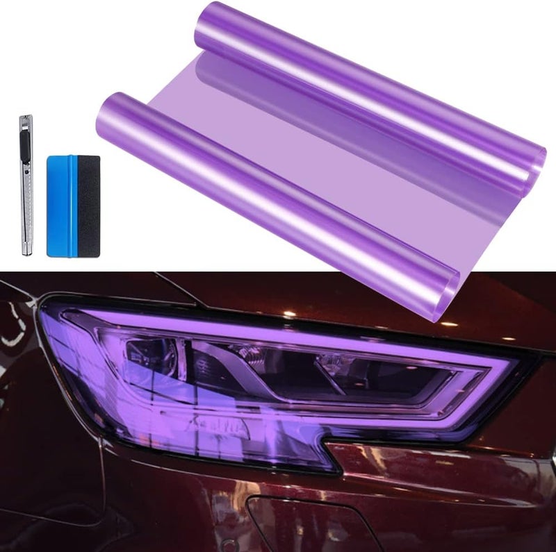 LZLRUN Extra-Wide Headlight Taillight Vinyl Tint Wrap 16 Inch x 60 Inch Roll Self Adhesive Fog Light Film Sheet Sticker Cover (Purple) - Image 1